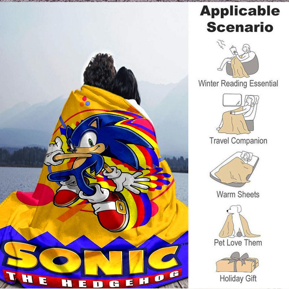 1pc Sonic Adventure Flannel Blanket, Soft Skin Friendly with Digital Printing, Various Sizes Available for Family, Friends, Birthday