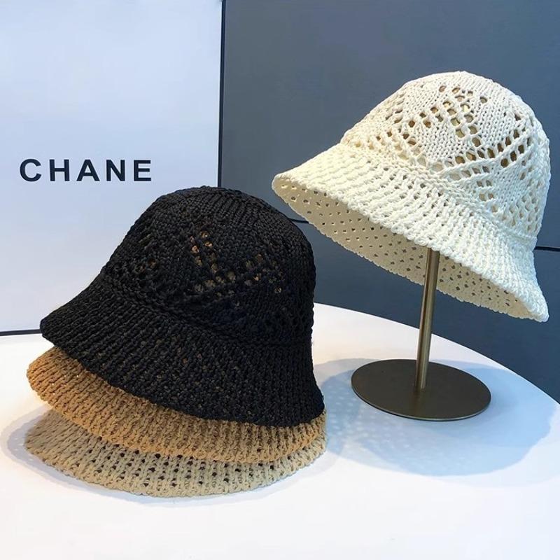 Hollow Woven Knitted Bucket Hat Summer Thin Breathable Plain Face Small Bucket Basin Hat Children