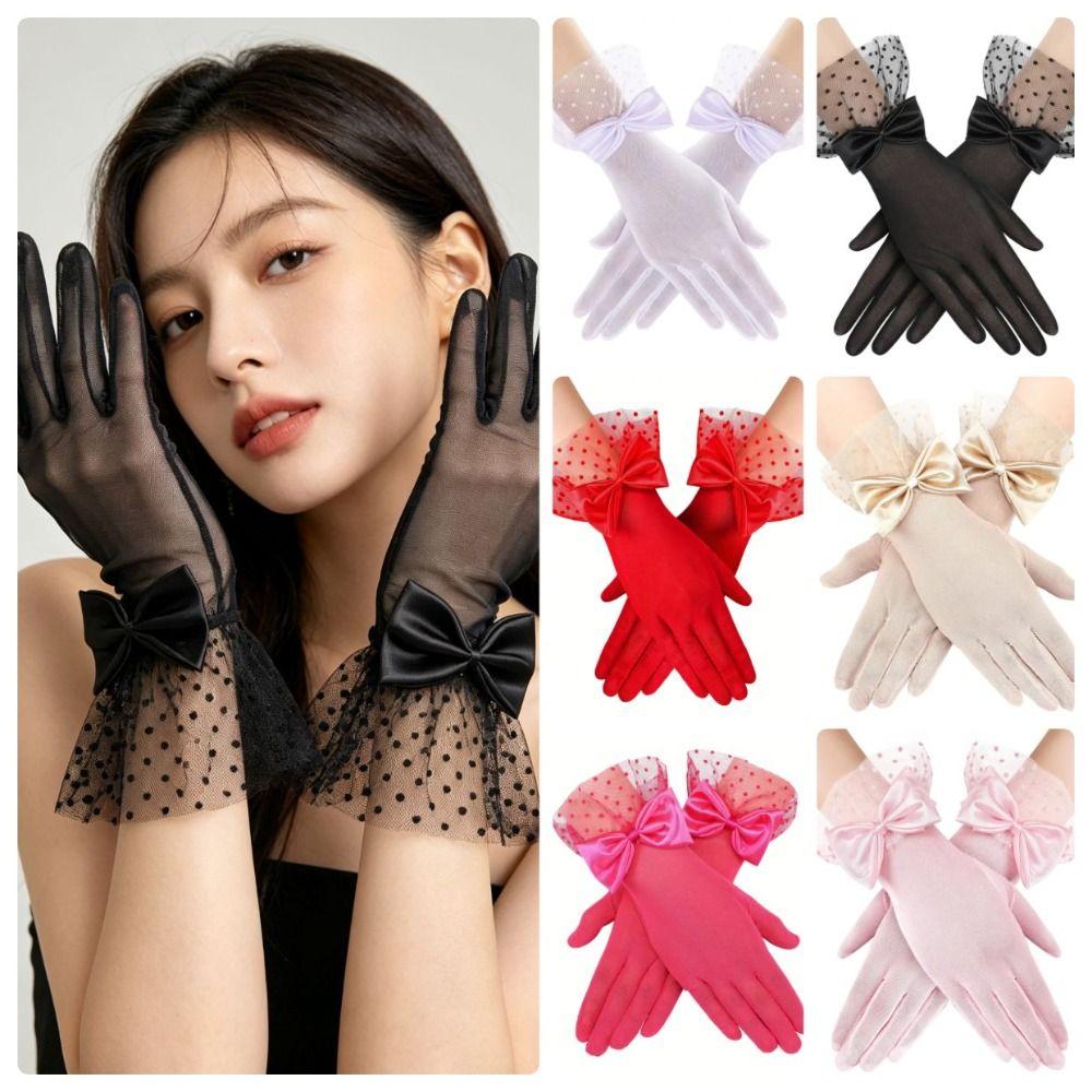 Lace Dinner Gloves Bow Wedding Dress Gloves Elegant Lace Gloves Party