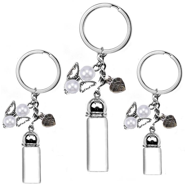 Chaveiro de Garrafa Vazia de Vidro Pingente Transparente Frascos de Óleos Essenciais Perfume Mini Garrafa dos Desejos Chaveiro Para Artesanato DIY