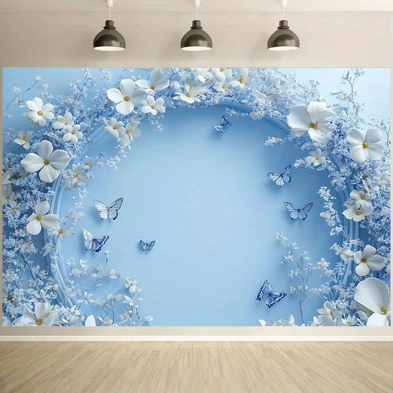 1 pancarta de fiesta Fondo floral azul cálido y soñador - te lleva al mundo de las mariposas y las flores