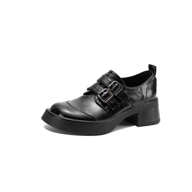 Krazing Pot Microfiber Round Toe Chunky Heels Spring Summer Shoes Big Size 43 Size 33 Women Metal Buckle Platform Pumps