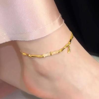 New Versatile Opal Bamboo Anklet Joint High Foot Chain Women's Niche Design Fashionable Personality Versatile