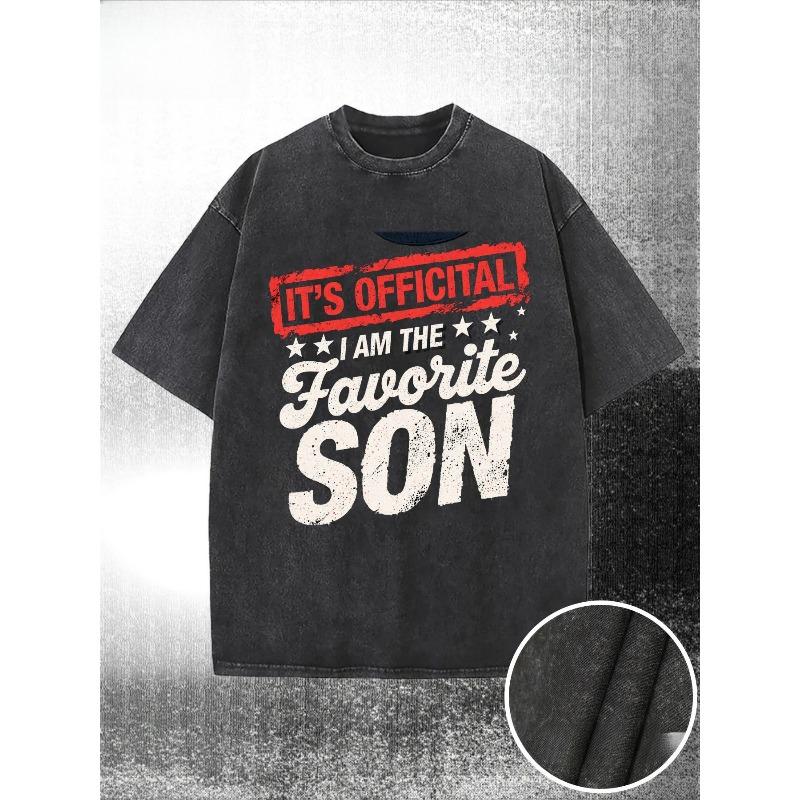 

T-Shirt with IT s OFFICIAL & Favorite Son Graphic Print - Streetwear Casual Short Sleeve Round Neck Tee, Bold Text Design, Machine Washable 5XL чорний