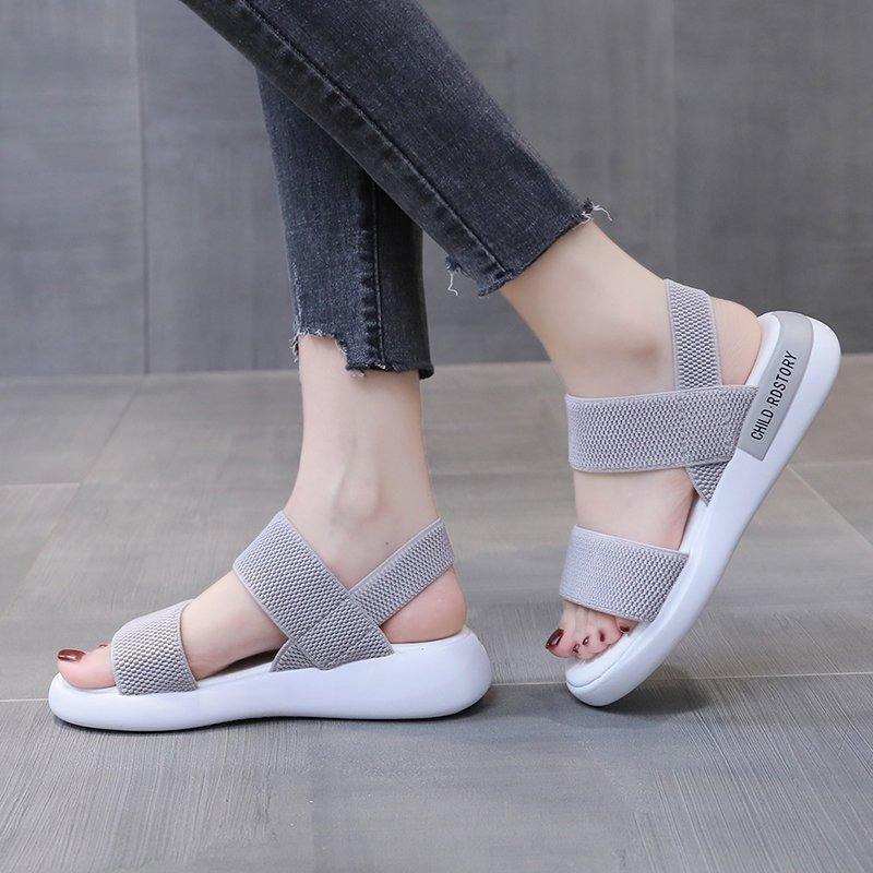 Sports Sandals Women's 2025 Summer New Student Thick-soled Outer Wear Mesh Elastic Band Beach Wind Roman Women's Shoes