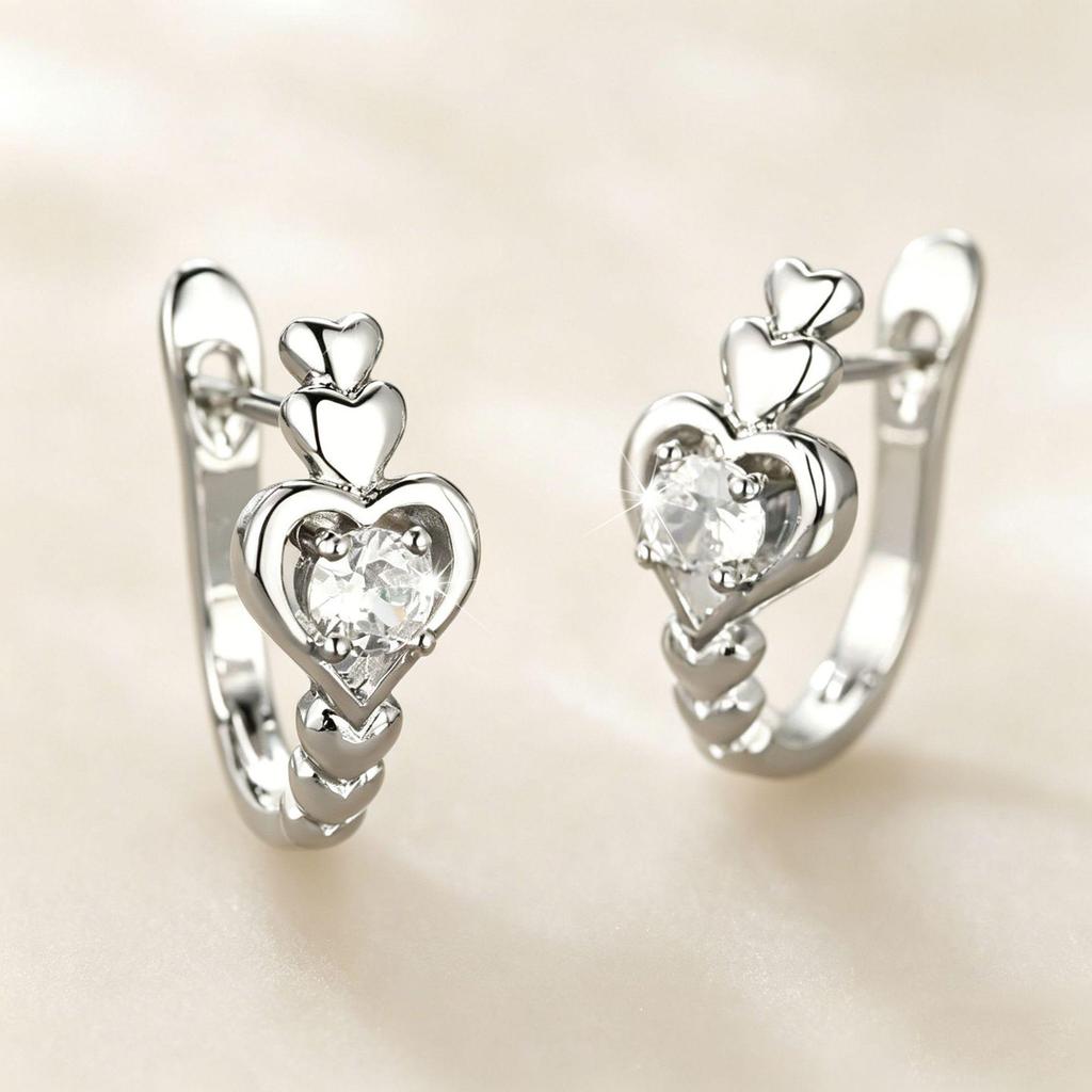 Elegant Sweet Heart Hollow-Out Zircon Earrings for Women