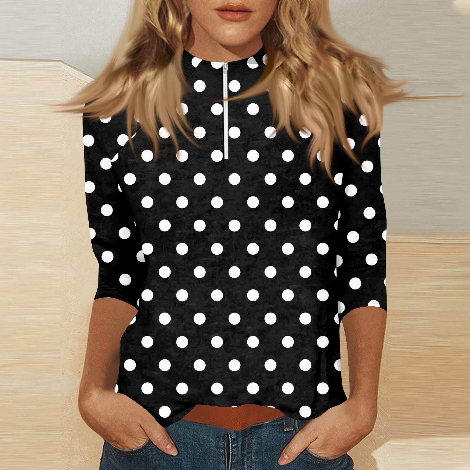 Women s Mock Neck3/4 Sleeve Printed Top With Zip-up L