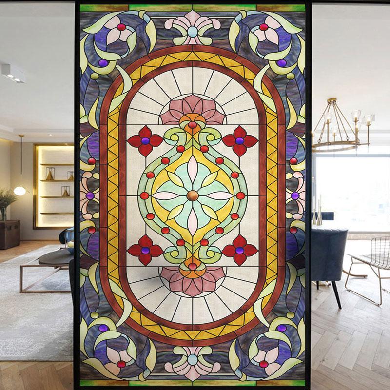 Colorful Stained Frosted Glass Film Modern Art Geometry Pattern Window Stickers Opaque Self-adhesive European Home Decor Privacy