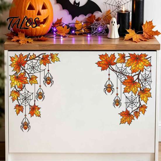 Decorative Glass Stickers for Halloween 2Pcs Stained Style Window Film, Hanging Vine Stickers, Christmas Easy Apply Film Static Clings Holiday