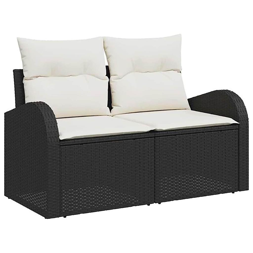 Sofa Set 8 pcs Black and Cream White Poly Rattan and Steel
