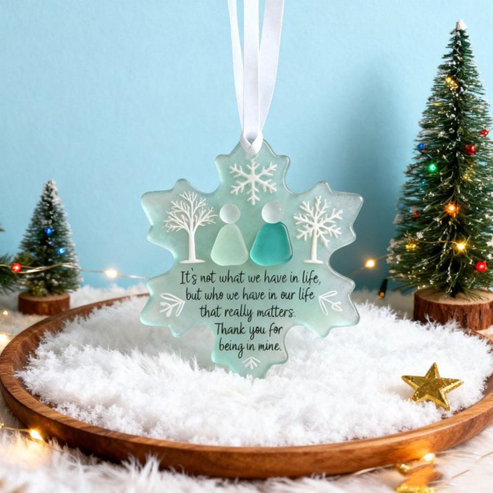 Snowflake-Shaped Sea Glass Friendship Decor, Sea Glass Christmas Tree Friendship Ornament, Inspirational Keepsake Ornament P9N0