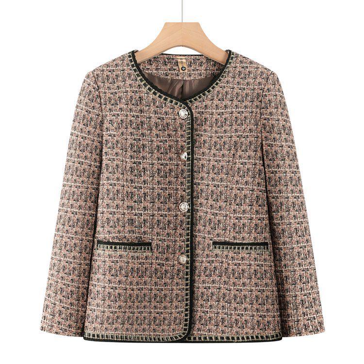 

Elegant Retro Plaid Jacket for Middle-Aged and Elderly Women - Plus Size, Slimming, Spring/Autumn Style, Available in Two Colors 3XL (recommended 120-135 jin) кавовий