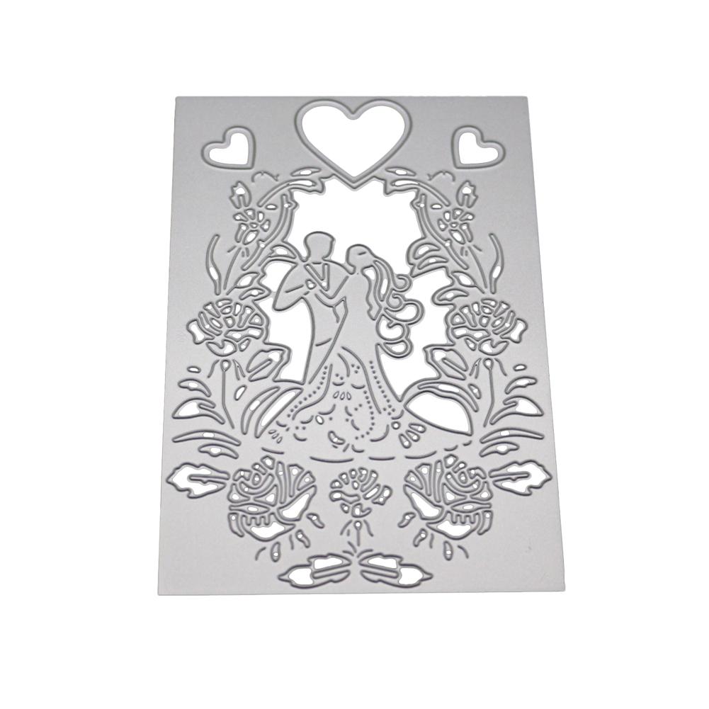 Rectangular Frame Newlywed Couple Metal Silvery Stencil Embossing Cutting Dies For Diy Scrapbooking Paper Album Cards Making