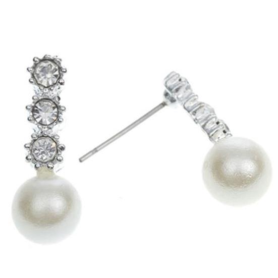 Women's White Faux Pearl Earrings Rhinestone Eardrop Ear Studs Bride Jewelry