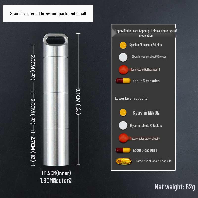 Wasserdichte Mini-Pillendose aus Edelstahl - Tragbarer, feuchtigkeitsdichter Reise-Medikamentenbehälter