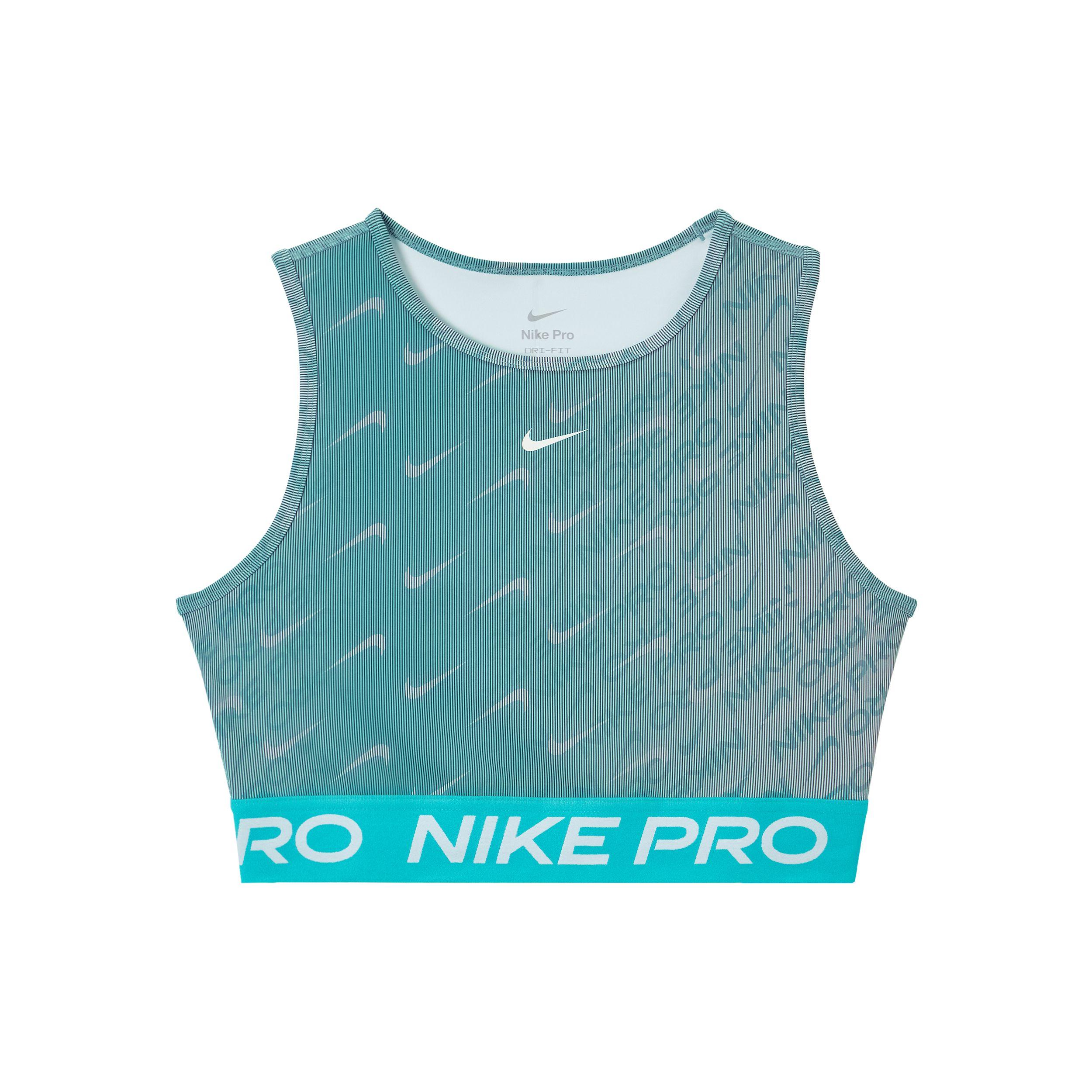 Женский тренировочный топ Nike Dri-Fit Pro с принтом, быстросохнущий, цвет: Кактус-зеленый, Дымчато-синий, Белый, HQ5684-345 L beige