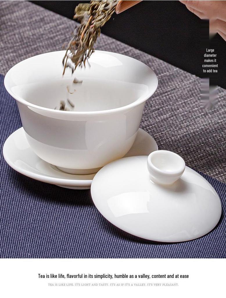 Mutton Fat White Porcelain Kung Fu Tea Set - Teapot, Gaiwan, and Teacup for Home & Office