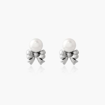 [925 Silver Post] Sha Ribbon Pearl Earrings