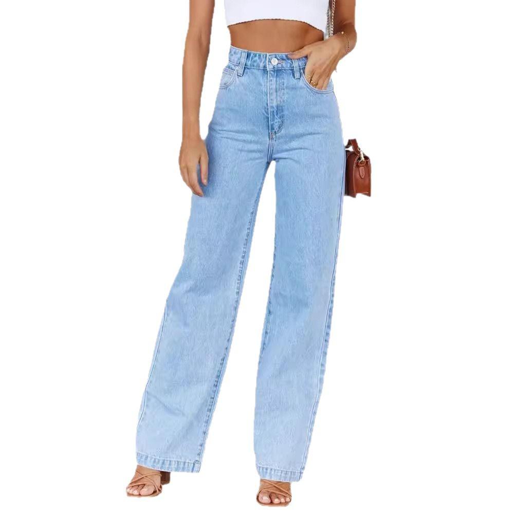 Women's Commuting Wide-Leg Jeans: Washed Elastic European-American Style