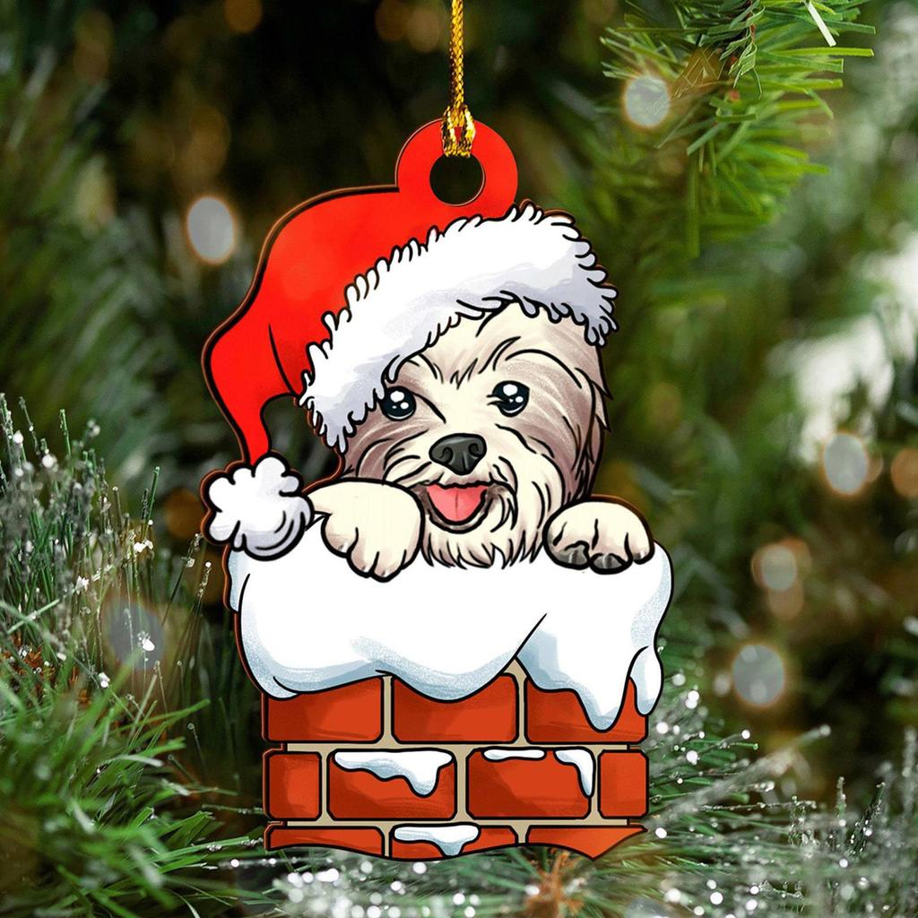 Christmas Dog Ornament Acrylic Christmas Tree Hanging Pendant Sign Statue Decorations 2023 New Year Gift Party Supplies
