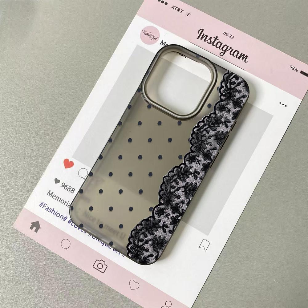 

Slim Translucent Lace Polka Dot Phone Case for iPhone 17 16 15 14 13 12 11 Series Pro Max Plus Double Layer Protection iphone 16 Plus