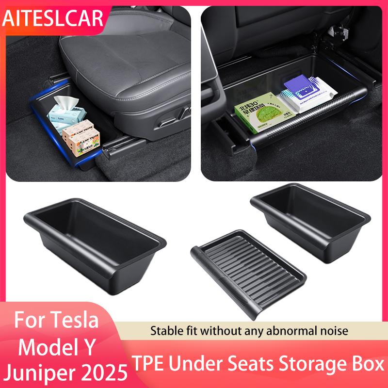 For Tesla Model Y Launch Juniper Under Seat Storage Box Drawer Tpe Hidden Storage Box Push Pull Car Organizer Accessories