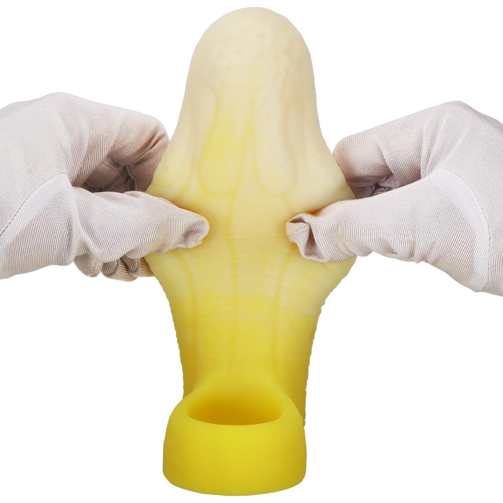Liquid Silicone Penis Sleeve Male Delay Thickening Enhancer Hollow Wolf Sleeve Adult Toy