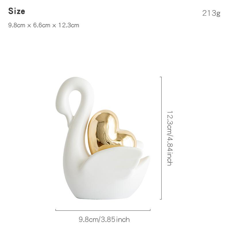 Love Couple Swan Ornament Ceramic Crafts Golden Love Sculpture White ceramic swan figurine  TV cabinet Home decor accessories