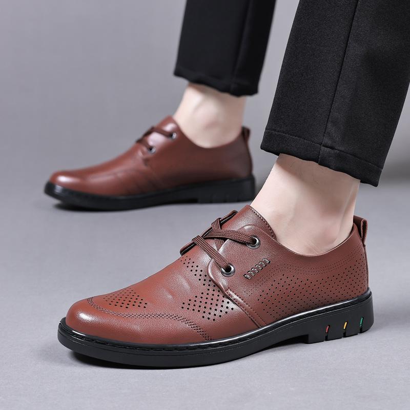 Men's casual leather shoes men's breathable shoes men's shoes hollow dad shoes genuine leather business casual shoes