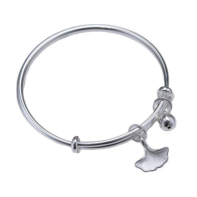 Zuyin 999.9 Smooth Round Stick Solid Ginkgo Leaf Youth Three Life Apricot Bracelet Valentine's Day Gift