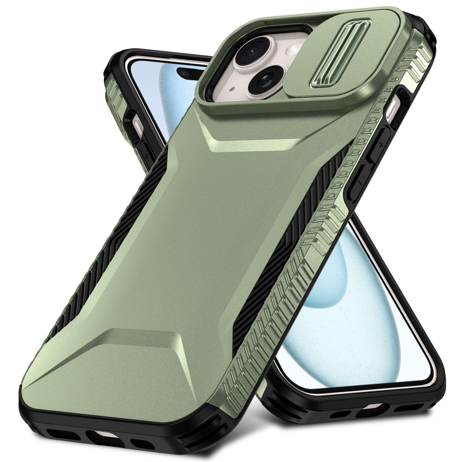 

For iPhone 15 Case TPU+PC Phone Cover Upgraded Lens Protection Green
