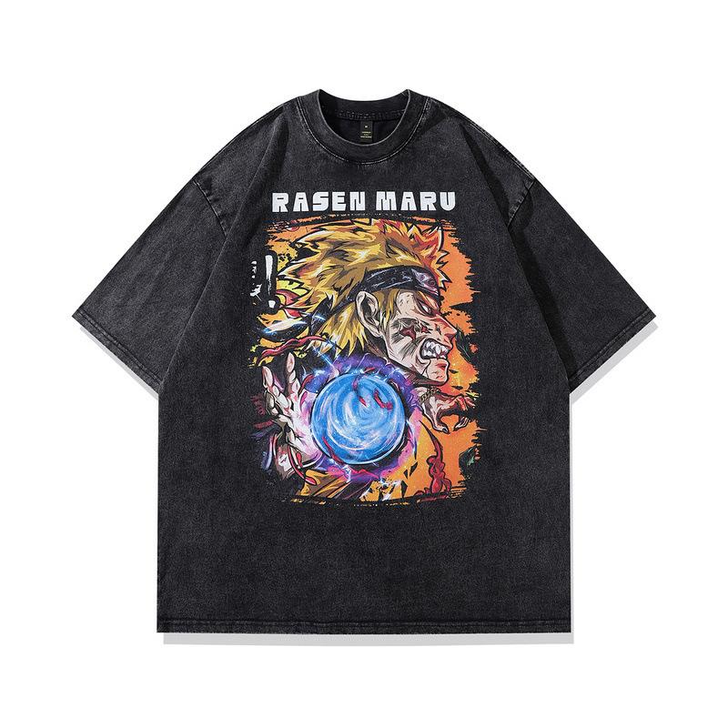 Men's Summer New Pure Cotton American Retro Old Washed T-shirt Men's Animation Cartoon Printing Short-sleeved T-shirt Men's and Women's