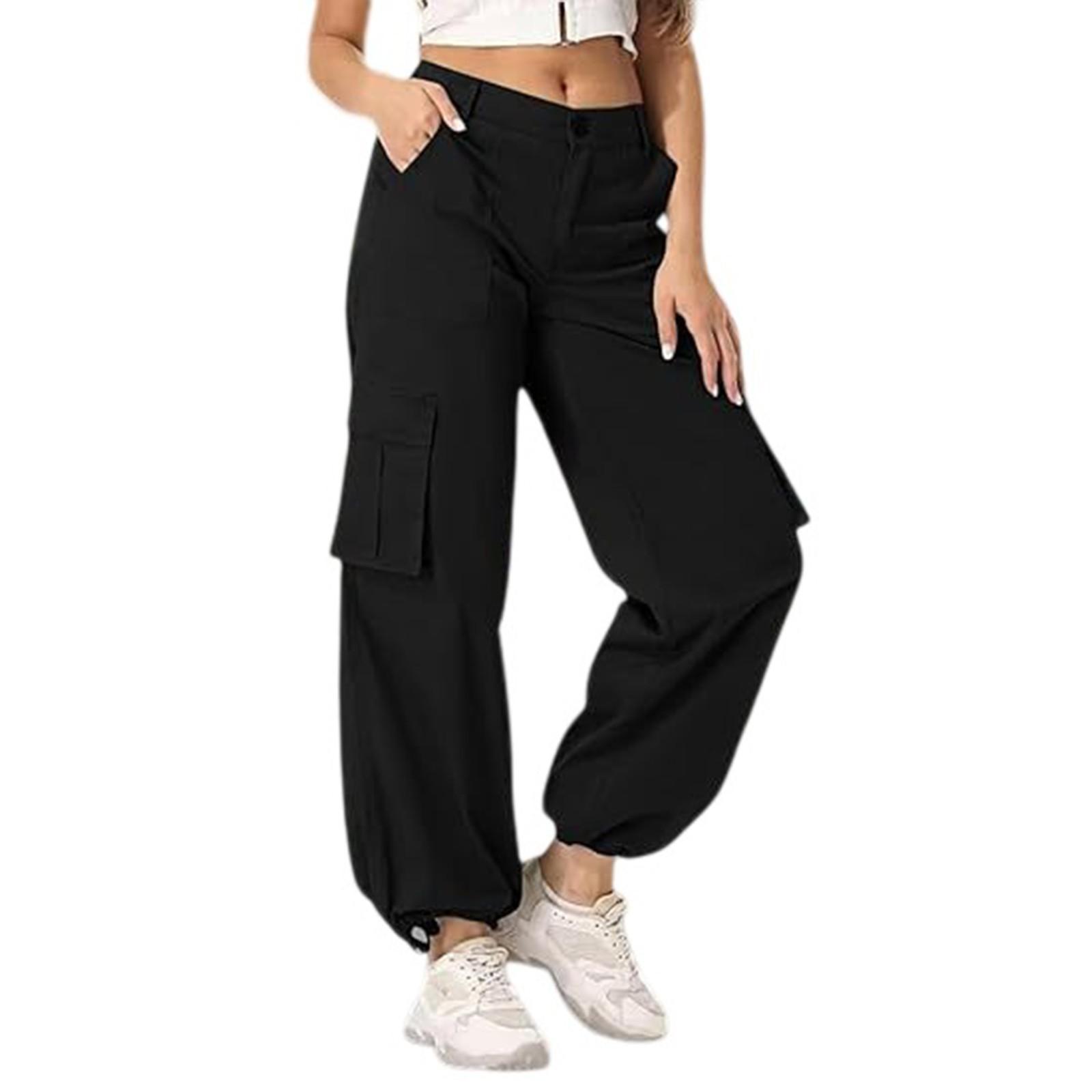 

Женские рабочие спортивные брюки с высокой талией и множеством карманов, с регулируемыми штанинами, свободные и удобные рабочие брюки L чёрный