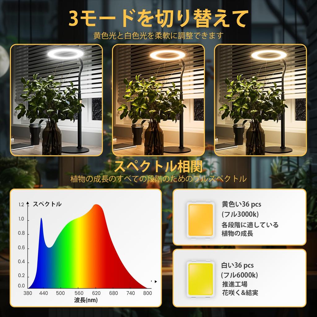 bseah Grow Light, Full Spectrum LED Plant Light for Indoor Plants, Lamp with Base, Auto Timer for 3H/9H/12H, 10 Dimmable Levels (Black)