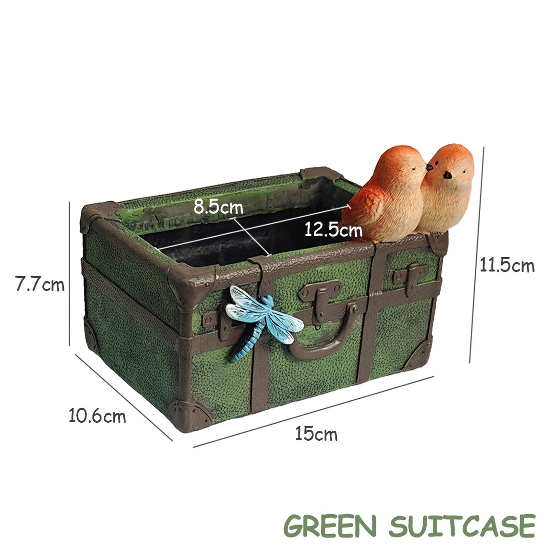 

Vintage Luggage Resin Succulent Planter - Retro Style Flower Pot with Drainage Holes for Indoor Plants & Home Garden Decor зелёный