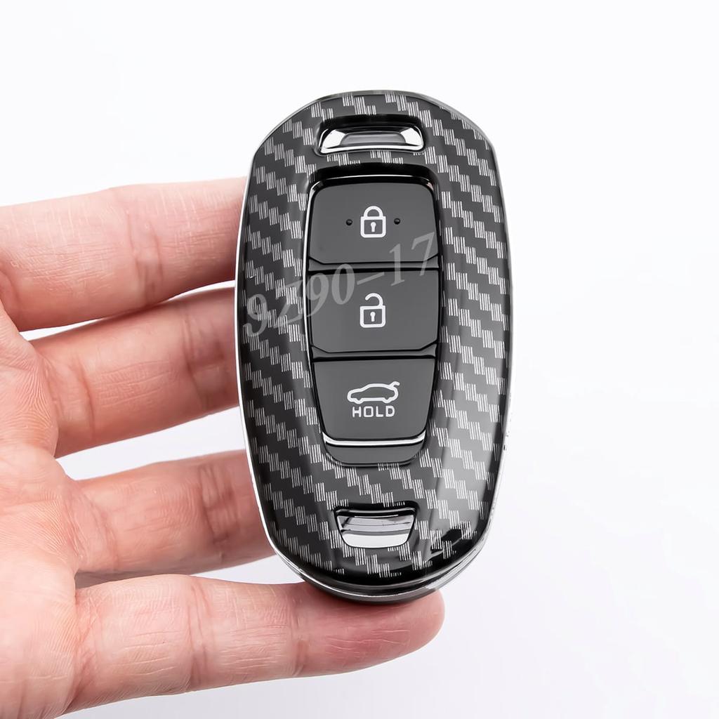 Abs Carbon Fiber Car Smart Key Cover Case Keychain For Hyundai Elantra I30 Venue Palisade Accent Santa Fe Veloster Kona