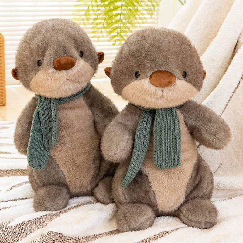 

Cute Sitting Scarf Otter Doll Simulation Otter Plush Toy Animal Doll Zoo Souvenir 26cm