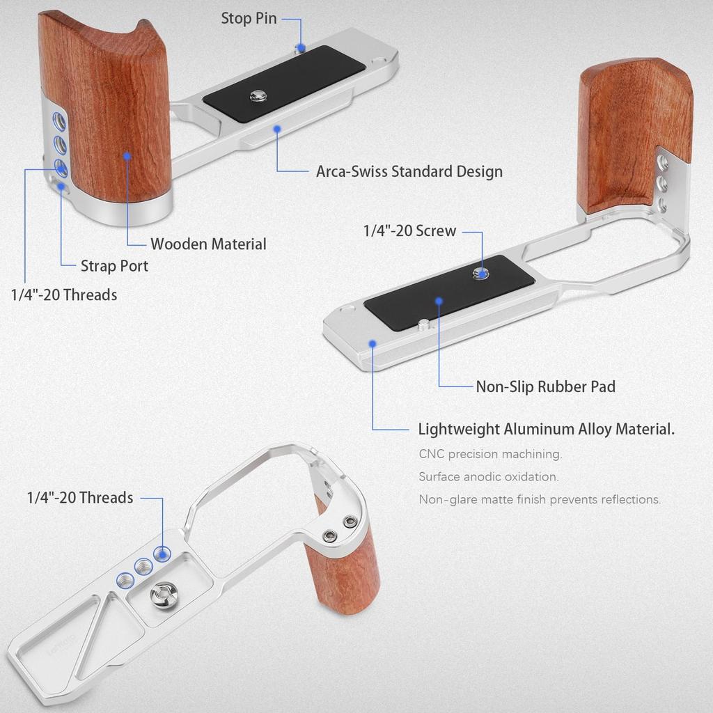 Leftfoto zf Retro Handgrip with Rosewood Handgrip for Nikon ZF Arca Quick Release Plate on the Bottom L-Bracket Cameras, Built-in (Silver)