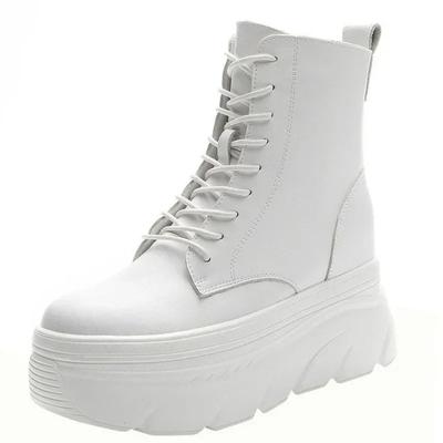 Fashion Women White Ankle Boots Increase Height Thick Sole Winter Outdoor Leisure Shoes For Girls Spring Autumn Motorcycle Booties Mujer