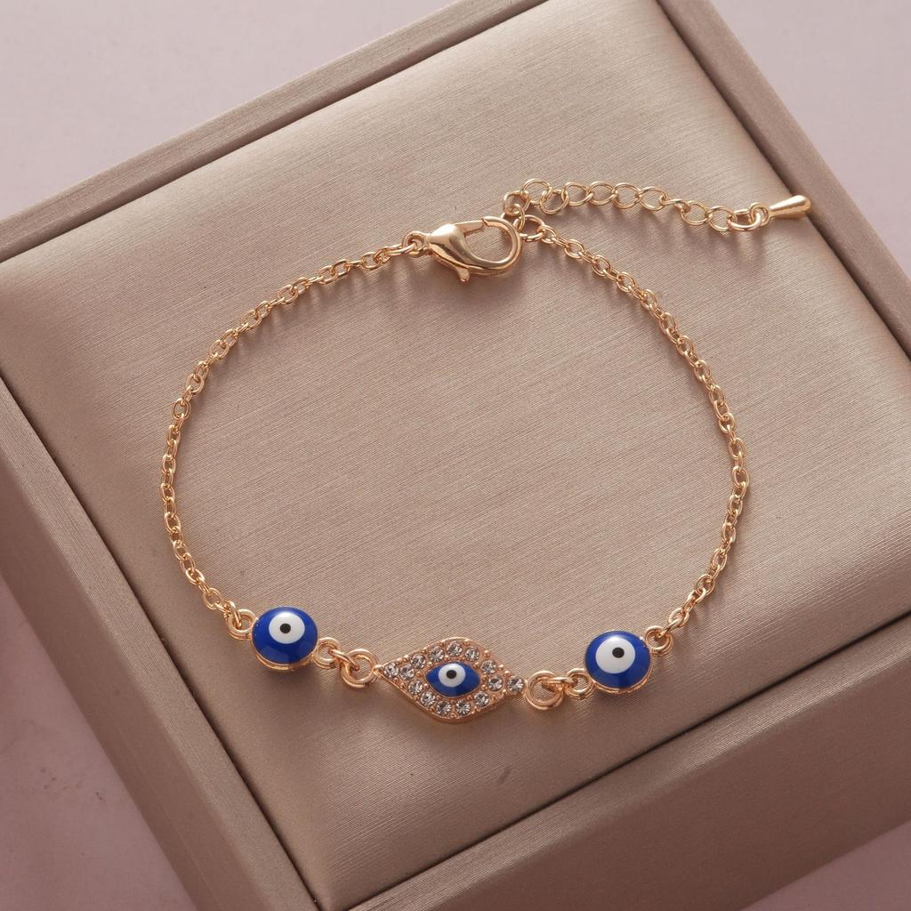 Fashionable Simple Rhinestone Evil Eye Four Leaf Clover Bracelet for Women