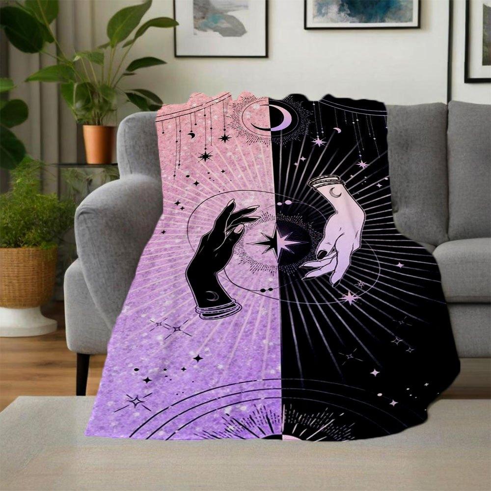 "Magical Hands: Celestial Stars Moon Crescent Illustration Art Print"Blanket Flannel Throw Blanket for Sofa, Bed, Travel, Camping, Office
