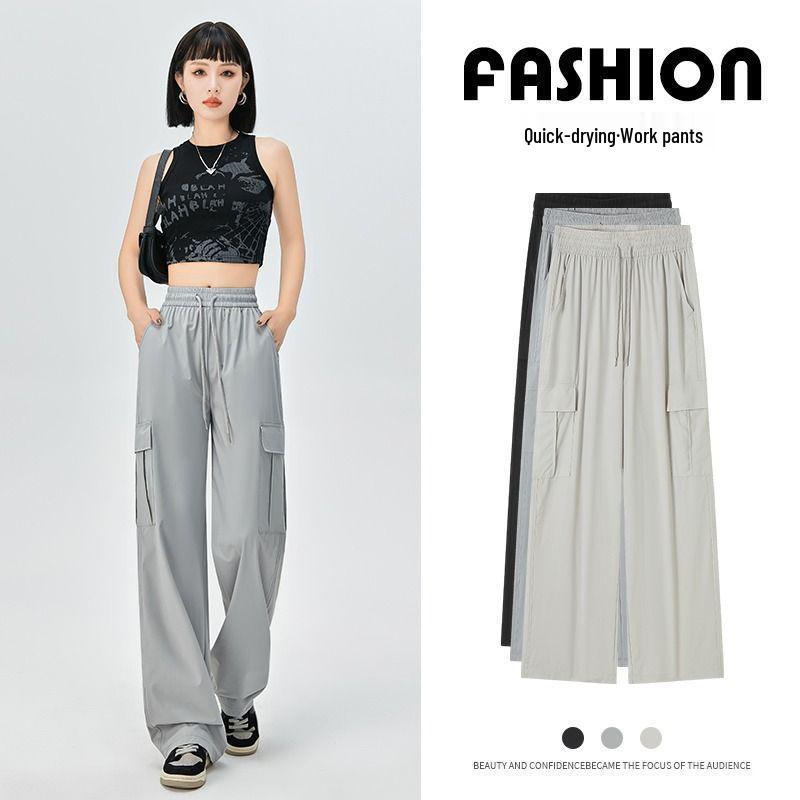 

Women s 2025 Spring High-Waist Ice Silk Quick-Dry Straight-Leg Work Pants Small