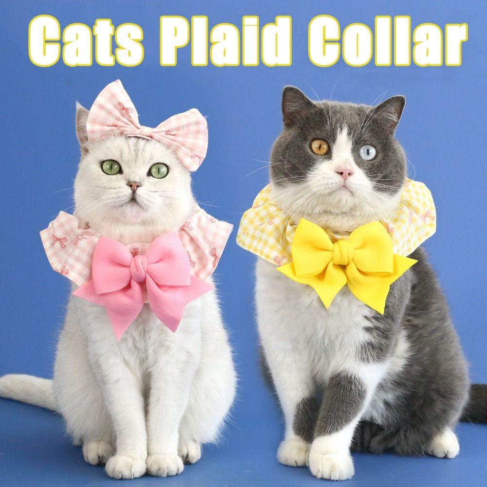 

Plaid Lace Fabric Cats Plaid Collar Cosplay Pet String Bib Pet Gift Puppy Necklace Pet Accessories S жовтий