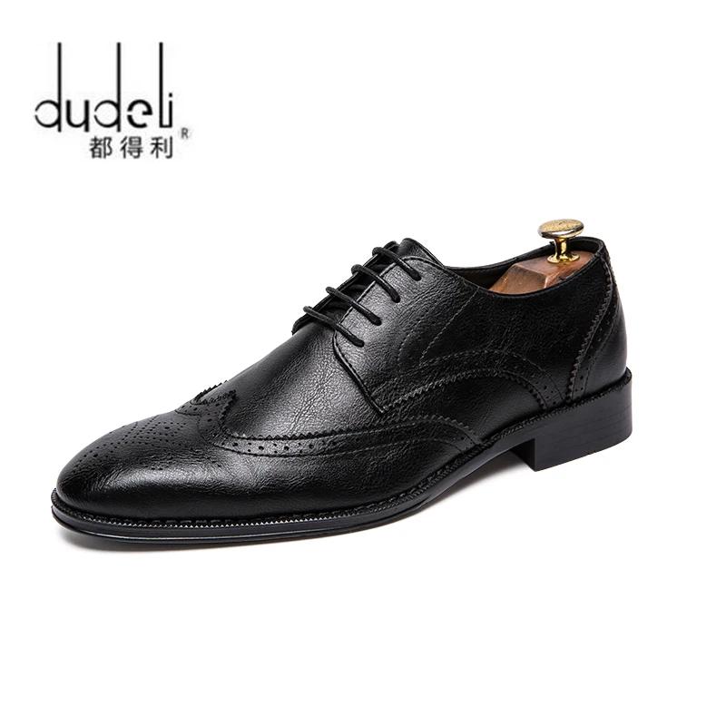 Fashion DUDELI 2025 Brogue Formal Shoes Men Dress Leather Shoes Fashion Men Flats Shoes Genuine Retro Pointed Toe Oxford Male Footwear