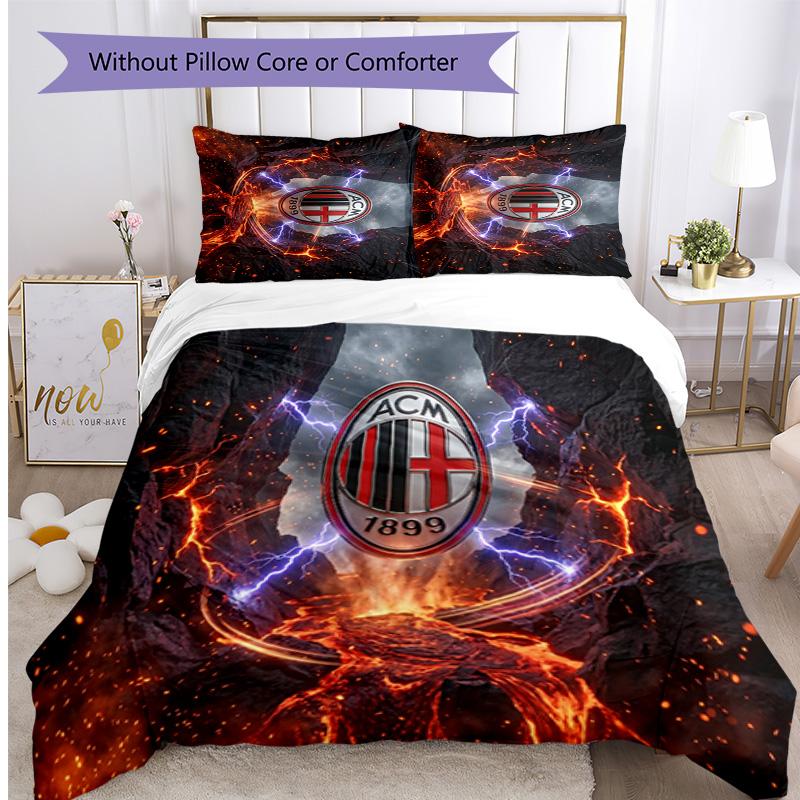 Set Lenzuola Stampa AC Milan 3 Pezzi Morbido Delicato sulla Pelle Lavabile Copripiumino e Federe Set Stagione Unica Camera da Letto