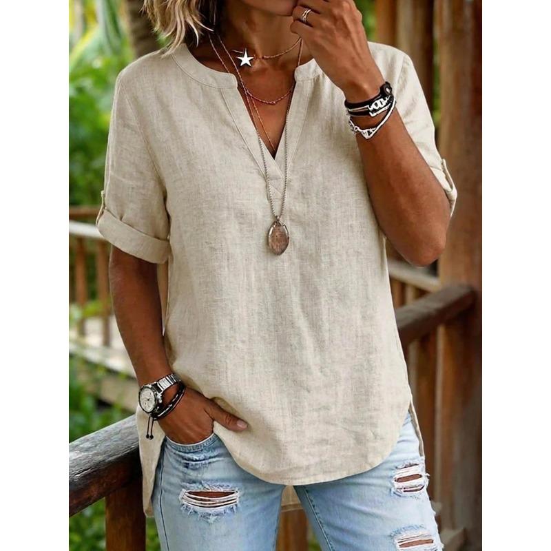 JPNTKY Women's Fashion Casual V-Neck Short Sleeve Blouses & Shirts