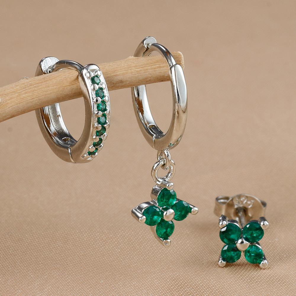 3PCS Fashion Gold Color Crystal Zirconia Drop Earrings Set for Women Stainless Steel Flower Dangle Earring Korean Jewelry aretes