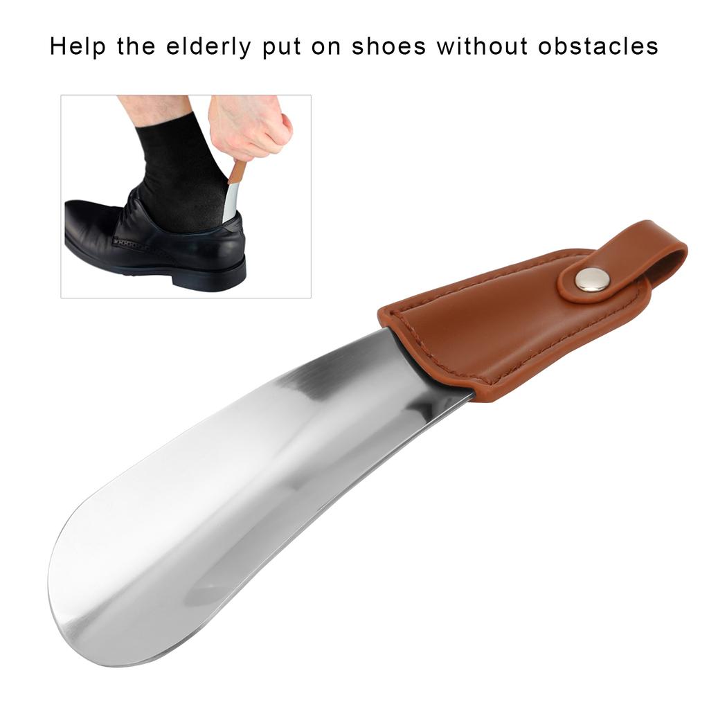 Professional Stainless Steel Shoe Horn Travel Portable Shoehorn with PU Leather Handle