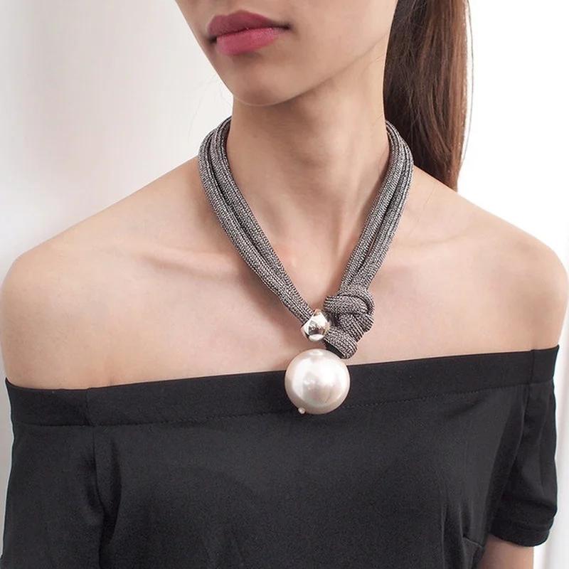 Womens Large Imitation Pearl Choker Necklace Fashion Thick Rope Adjustable Pendant Necklace Jewelry Gift