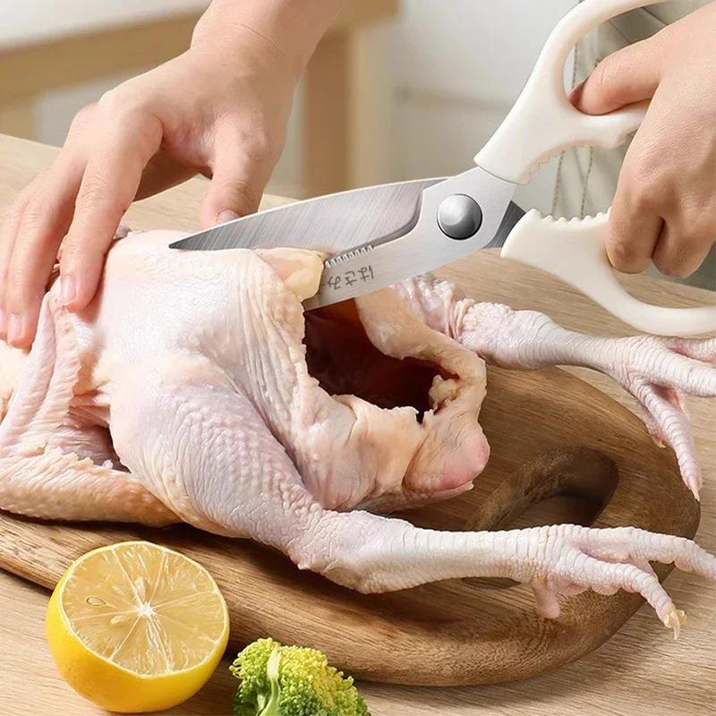 White Kitchen Scissors - Heavy-Duty Stainless Steel Chicken Bone Shears Multi-Purpose Food Scissors for Home Kitchen Use5